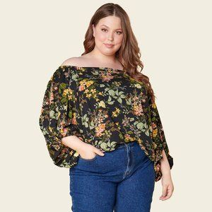 SugarLips Night Bloom Off The Shoulder Balloon Sleeve Top 3X